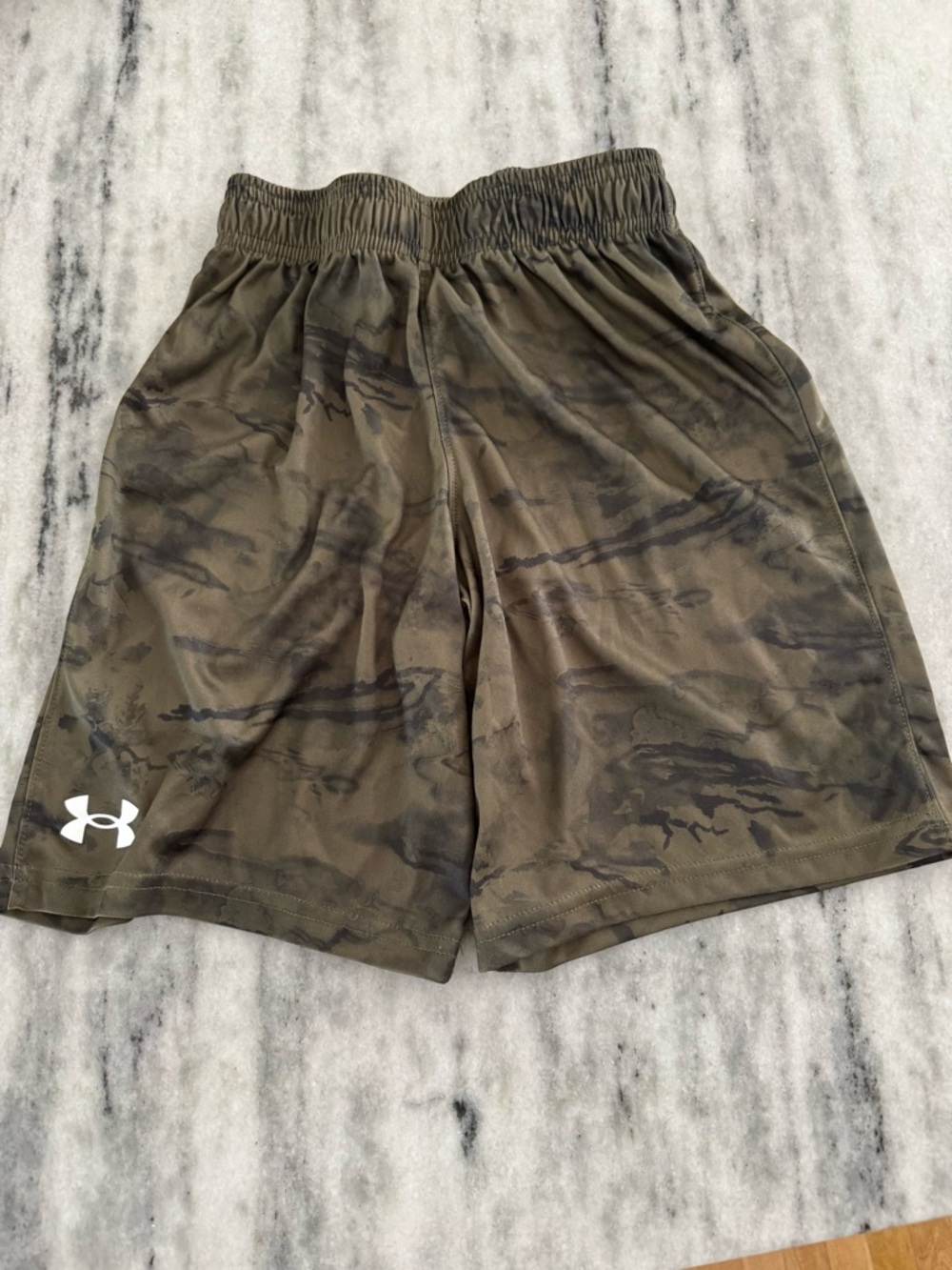 Boys Under Armour Olive Camo Athletic Shorts